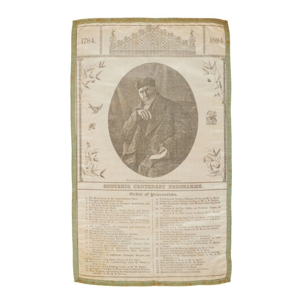 View full screen - View 1 of Lot 201. Silk Souvenir Centenary Programme in Honor of Sir Moses Montefiore’s One Hundredth Birthday in 1884.