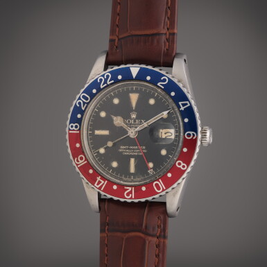 View full screen - View 1 of Lot 508. Reference 6542 GMT-Master | A stainless steel automatic dual time wristwatch with date, Circa 1959.