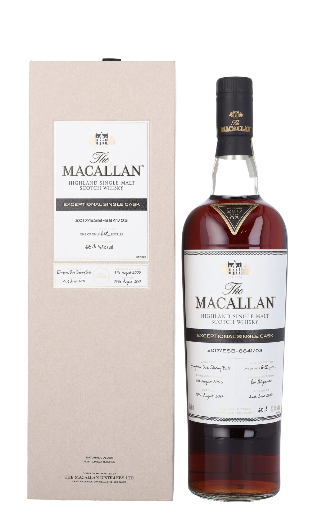 View full screen - View 1 of Lot 5133. The Macallan Exceptional Cask 2017/ESB-8841/03 60.8 abv 2003 (1 BT75).