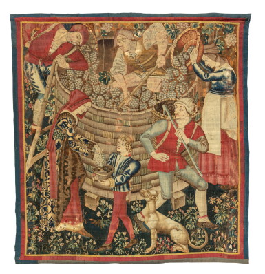 View full screen - View 1 of Lot 78. A Flemish pastoral ‘Wine Harvest’ (Vendange) tapestry, ‘Wine Pressing’, woven in Southern Netherlands, probably Brussels, last quarter 15th century (circa 1480).