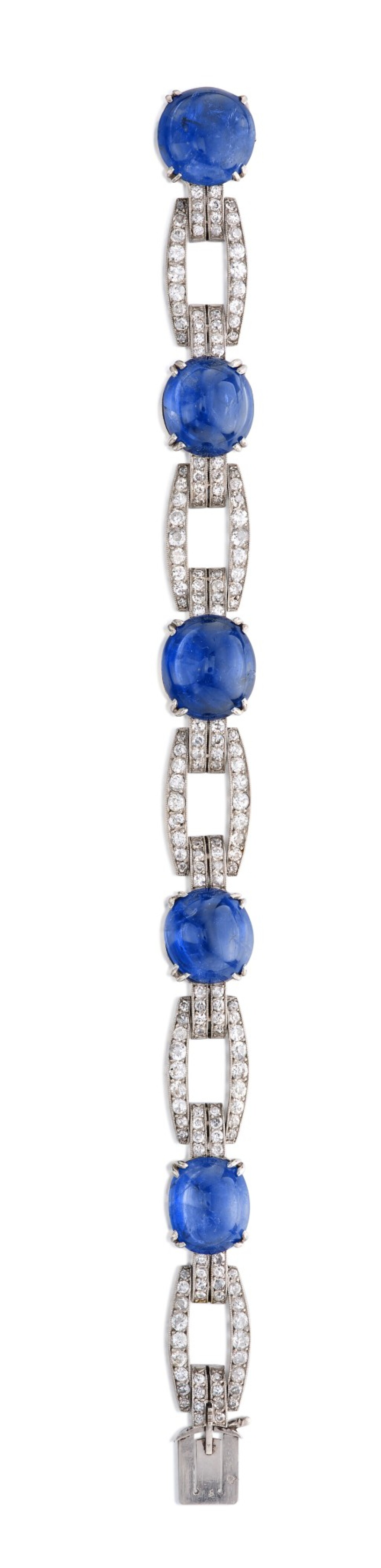 View full screen - View 1 of Lot 45. Chaumet | Sapphire and Diamond Bracelet, France 尚美 藍寶石配鑽石手鏈,法國.