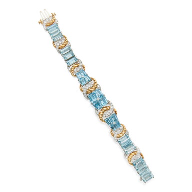 View full screen - View 1 of Lot 5. AQUAMARINE AND DIAMOND BRACELET, VERDURA.