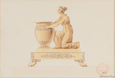 View full screen - View 1 of Lot 13. Pen and black ink, watercolour wash representing a mustard-pot, with the stamp COLLECTION J.B.C ODIOT n°218, circa 1815 | Dessin à la plume, encre noire et lavis d’aquarelle représentant un moutardier, cachet COLLECTION J.B.C ODIOT n°218, vers 1815.