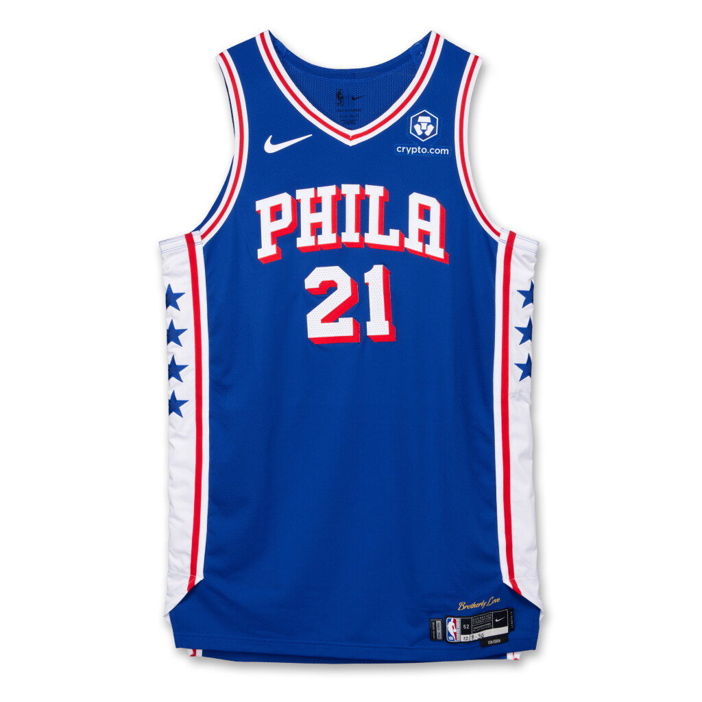 View full screen - View 1 of Lot 169. Joel Embiid Philadelphia 76ers 2024-2025 Game Worn Icon Edition Jersey | Double-Double.
