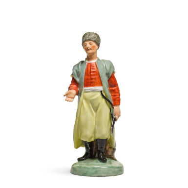 View full screen - View 1 of Lot 355. Cossack Man: a porcelain figure from the ‘Peoples of Russia’ Series, Imperial Porcelain Factory, St Petersburg, period of Catherine II (1762-1796).