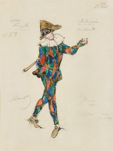 View full screen - View 1 of Lot 128. Costume Designs for Harlequin and Columbine from The Nutcracker (two works).