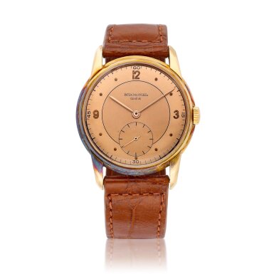 View full screen - View 1 of Lot 8779. Reference 1569 A pink gold wristwatch, Made in 1945 | 百達翡麗 | 型號1569 | 粉紅金腕錶,1945年製.
