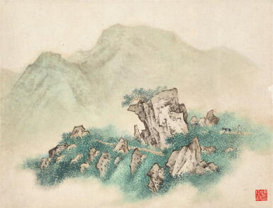 View full screen - View 1 of Lot 2521. 陳少梅 小景寫生 | Chen Shaomei, Donkey Trekking in Mountains.