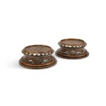 A pair of Italian bone, mother-of-pearl and fruitwood marquetry stands, Piedmont, in the manner of Pietro Piffetti, circa 1740