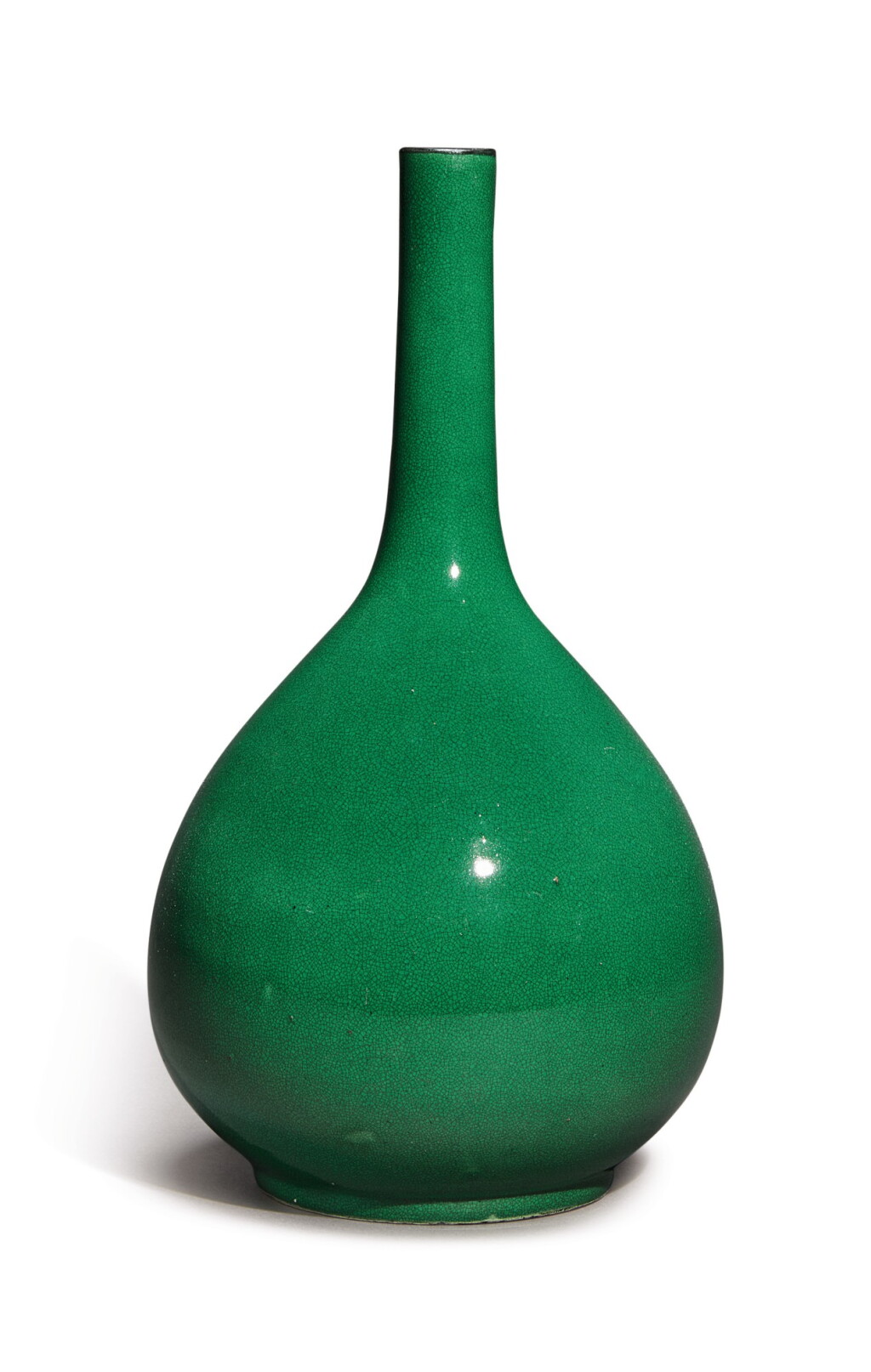 View full screen - View 1 of Lot 1166. AN APPLE-GREEN CRACKLE-GLAZED BOTTLE VASE, QING DYNASTY, 18TH CENTURY.