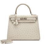 Gris Perle Ostrich Kelly Sellier 28 Palladium Hardware, 2021