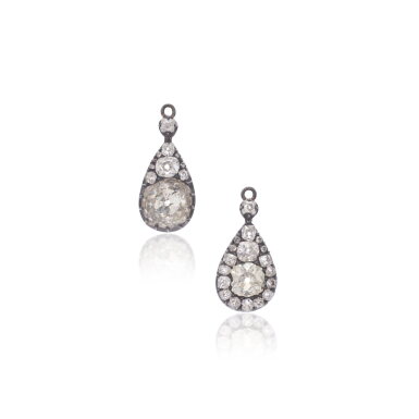 View full screen - View 1 of Lot 1206. Pair of diamond pendants, mid-19th century.
