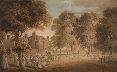 View full screen - View 1 of Lot 185. A large gathering by a country house.