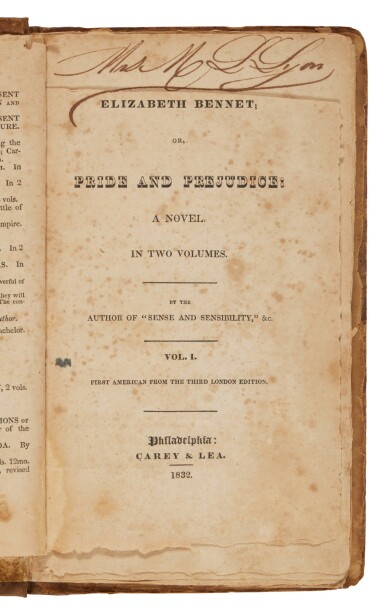 View full screen - View 1 of Lot 118. Austen, Jane | The first American edition of Pride and Prejudice.