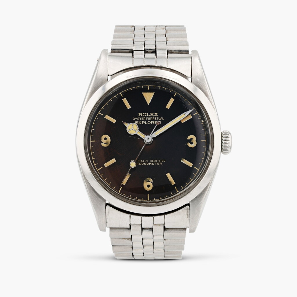 View full screen - View 1 of Lot 381. Explorer, reference 6610, stainless steel wristwatch with bracelet, circa 1956.