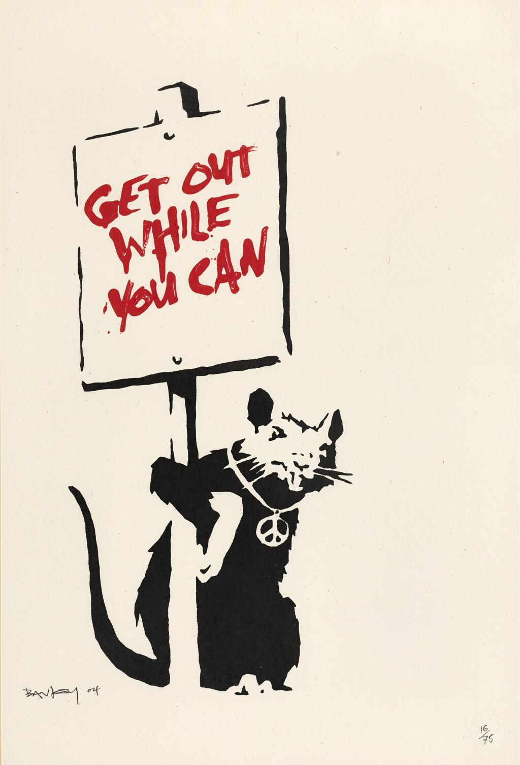 View full screen - View 1 of Lot 13. BANKSY | GET OUT WHILE YOU CAN .