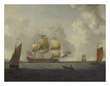 View full screen - View 1 of Lot 285. FRANCIS SWAINE | AN ENGLISH MAN-O'-WAR WITH OTHER SHIPS SAILING IN A FRESH BREEZE.
