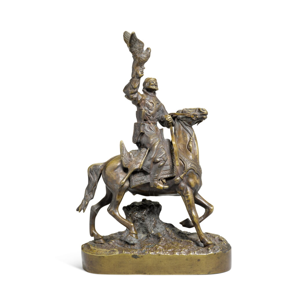 View full screen - View 1 of Lot 363. A Bronze figure of a falconer, after a model by Evgeny Naps, 20th century.