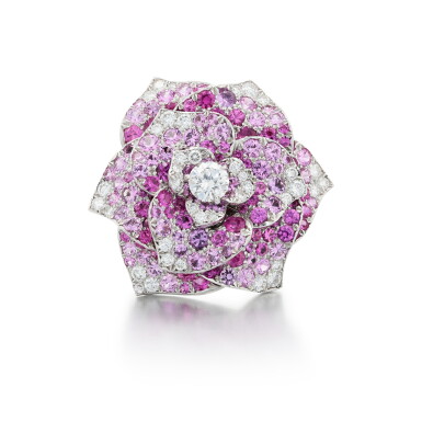 View full screen - View 1 of Lot 247. Bague saphirs roses et diamants, "Rose" | Pink sapphire and diamond ring, 'Rose'.