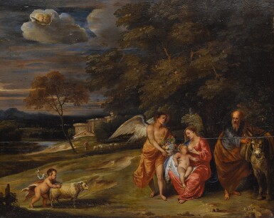 View full screen - View 1 of Lot 131. Holy Family with the Infant Saint John the Baptist and an Angel.