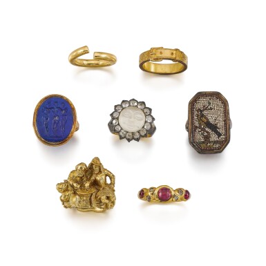 View full screen - View 1 of Lot 185. Group of seven Rings.
