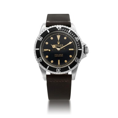 View full screen - View 1 of Lot 153. ROLEX | SUBMARINER, REF 5512 STAINLESS STEEL WRISTWATCH WITH POINTED CROWN GUARDS AND GILT 'EXCLAMATION MARK' DIAL CIRCA 1961.