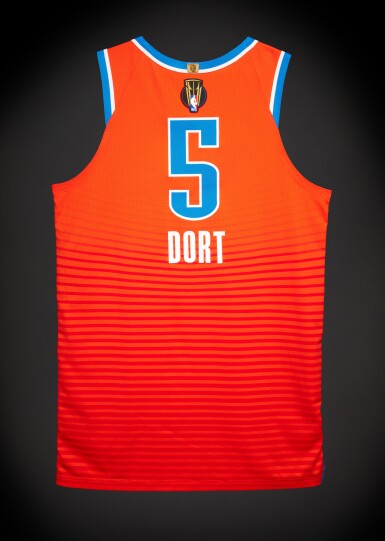 View full screen - View 1 of Lot 24. Luguentz Dort Oklahoma City Thunder 2025-2026 Emirates NBA Cup Semifinals Game Worn Statement Edition Jersey | Matched to 4 Games .