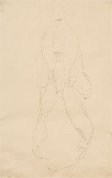 View full screen - View 1 of Lot 424. Stehende Dame mit Mantel von vorne (Standing Lady with Coat from the Front).