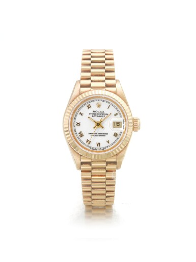 View full screen - View 1 of Lot 124. ROLEX | REF 69158 DATEJUST, A LADY'S YELLOW GOLD AUTOMATIC WRISTWATCH WITH DATE AND BRACELET CIRCA 1986.