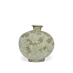 A Buncheong sgraffiato 'peony' moonflask, Joseon dynasty, 15th / 16th century