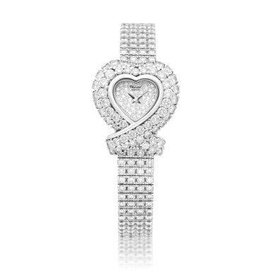 View full screen - View 1 of Lot 8614. Diamond Traditional Heart | A white gold and diamond-set bracelet watch, Circa 2000 | 蕭邦 | Diamond Traditional Heart | 白金鑲鑽石鏈帶腕錶,約2000年製.