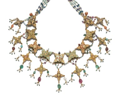 View full screen - View 1 of Lot 27. GEM SET AND ENAMEL NECKLACE, 'NAVARATNA' (COLLANA 'NAVARATNA'), LATE 19TH CENTURY AND LATER.