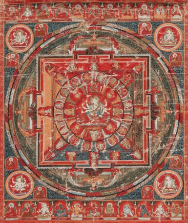 View full screen - View 1 of Lot 316. A Bhagavani Sitatapatra Mandala, Tibet, Sakya Order, Ngor monastery, 16th Century, before 1535.