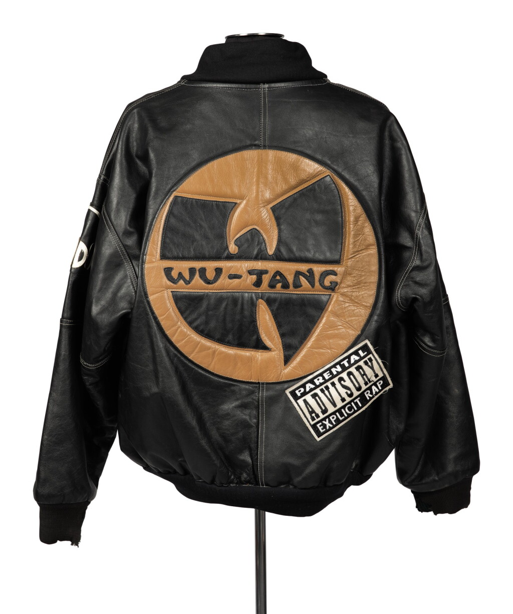 View full screen - View 1 of Lot 79. "UNCLE" RALPH MCDANIELS' ORIGINAL LEATHER WU-TANG CLAN PARENTAL ADVISORY JACKET, ca 1993.