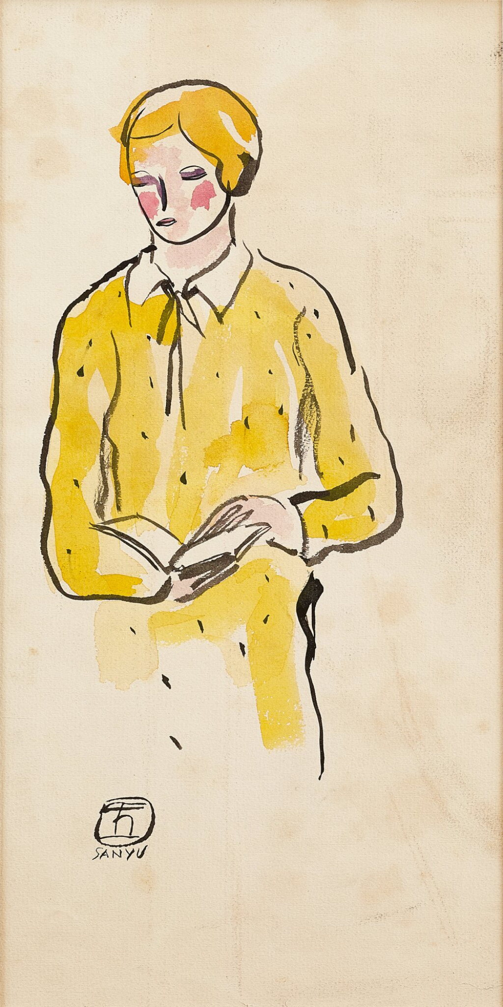 View full screen - View 1 of Lot 1011. Sanyu 常玉 | Femme à la robe jaune à pois 圓點黃洋裝女士.