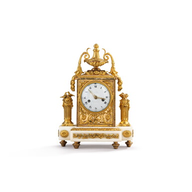 View full screen - View 1 of Lot 748. A Louis XVI gilt-bronze and white marble mantel clock, circa 1785.