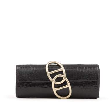 View full screen - View 1 of Lot 25. Indigo Shiny Niloticus Crocodile Egee Clutch Gold Hardware, 2011.