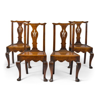 View full screen - View 1 of Lot 161. A set of four George II oak 'hall' chairs, mid-18th century.