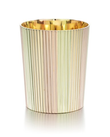 View full screen - View 1 of Lot 105. A RARE FABERGÉ THREE-COLOUR GOLD BEAKER, WORKMASTER ERIK KOLLIN, ST PETERSBURG, CIRCA 1885.