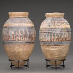 A Pair of Egyptian Blue-painted Terracotta Jars, 18th Dynasty, reign of Amenhotep III, 1390-1353 B.C.