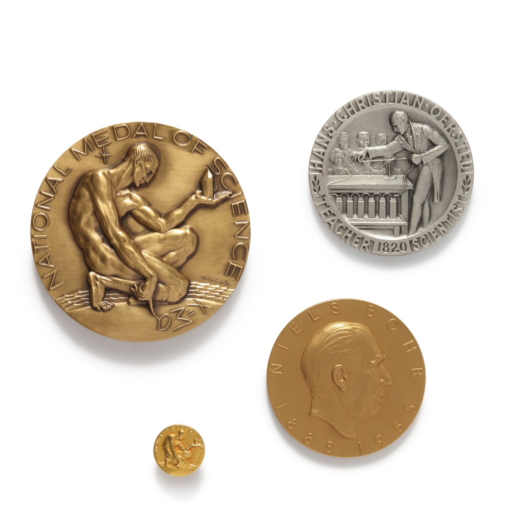 View full screen - View 1 of Lot 60. Richard Feynman's Oersted, Niels Bohr, and National Medal of Science Award Medals, 1972-1979.