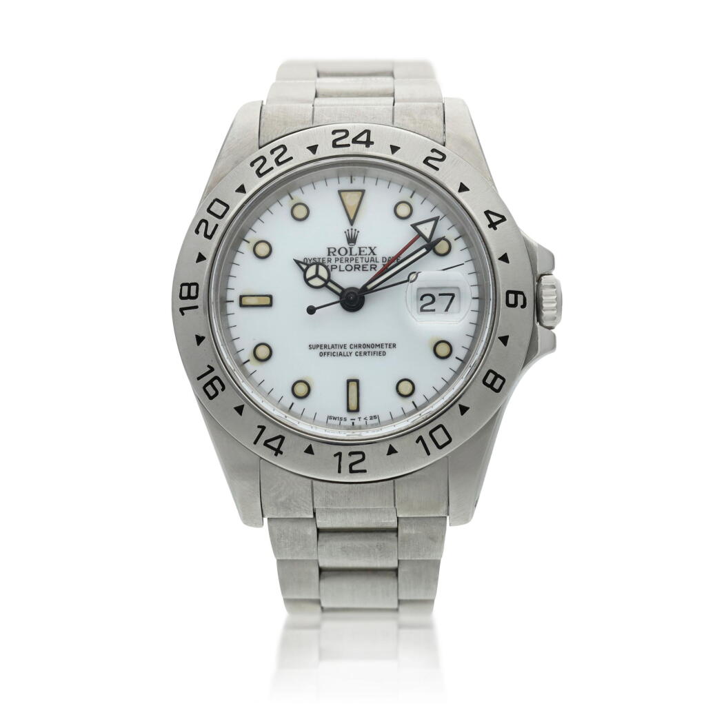 View full screen - View 1 of Lot 145. Reference 16570 Explorer II, A stainless steel automatic dual time wristwatch with date and bracelet, Circa 1991.