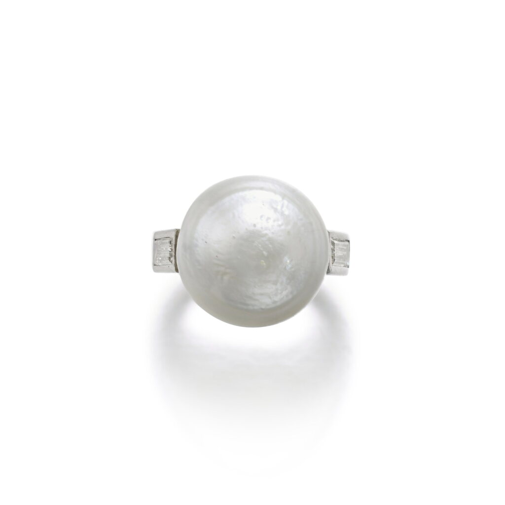 View full screen - View 1 of Lot 781. Natural pearl and diamond ring.