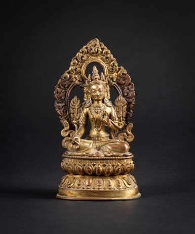 View full screen - View 1 of Lot 11. A finely cast gilt copper alloy Sitatara Nepal, 18th century | 尼泊爾 十八世紀 鎏金銅合金白度母坐像.