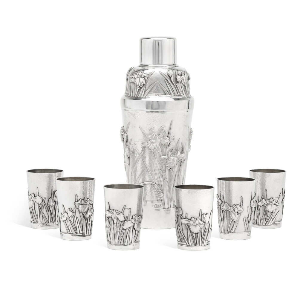 View full screen - View 1 of Lot 75. A Japanese silver cocktail shaker and set of cups, Samurai Shokai, Yokohama, circa 1910.