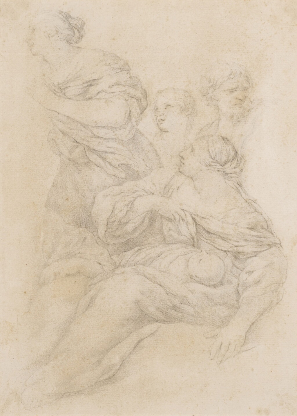 View full screen - View 1 of Lot 180. A seated woman with a child on her lap surrounded by other figures.
