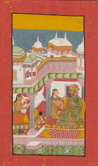 View full screen - View 1 of Lot 519. An Illustration to a Ragamala Series: Malkos Raga, Rajasthan / Kotah or Bundi, circa 1690.