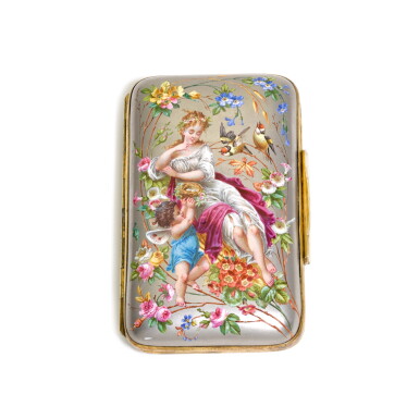 View full screen - View 1 of Lot 131. A PORCELAIN CARD CASE WITH SILVER-GILT MOUNTS, LOUIS DEE, LONDON, 1882,.