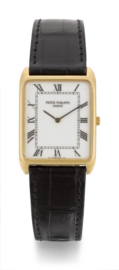 View full screen - View 1 of Lot 52. PATEK PHILIPPE | GONDOLO, REFERENCE 3803, YELLOW GOLD RECTANGULAR WRISTWATCH, MADE IN 1985.