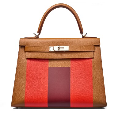 View full screen - View 1 of Lot 53. Limited Edition Gold Epsom, Capucine Chèvre Mysore and Rouge H Sombrero Kellygraphie Lettre H Kelly 28 Sellier Palladium Hardware, 2018.